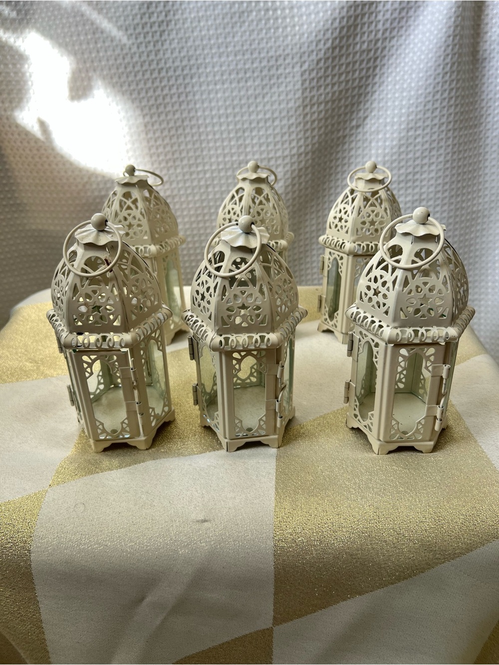 Elegant Cream Filigree Metal Lantern - Set of 6